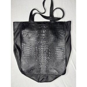 Jana Feifer Black Tote Bag Faux Alligator Crocodile Embossed Shoulder Bag